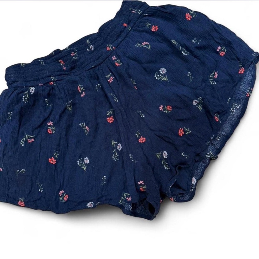 Hollister Navy Floral Elastic Waist Shorts